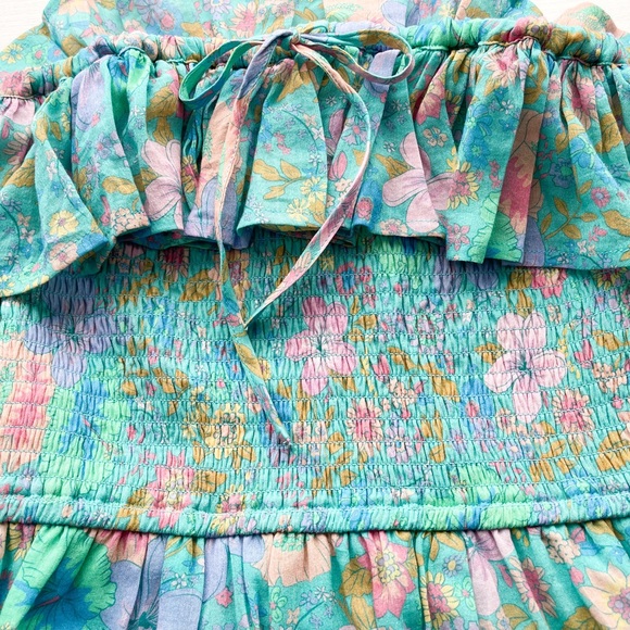 SPELL Hibiscus Lane Strapless Flutter Midi Dress Organic 
Lagoon Floral Print - Picture 9 of 17